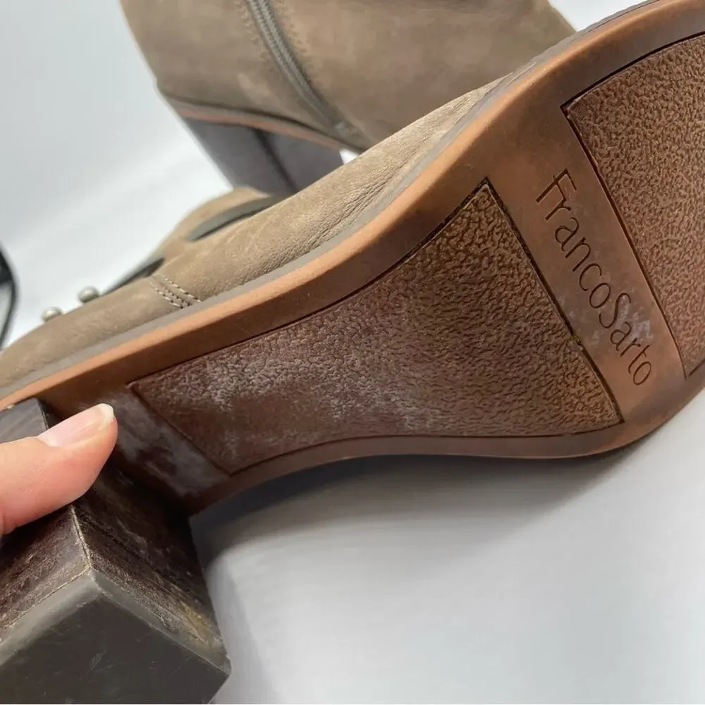 Franco Sarto Brown Leather Ankle Boots Stacked Heel Womens 11 Boho Classic